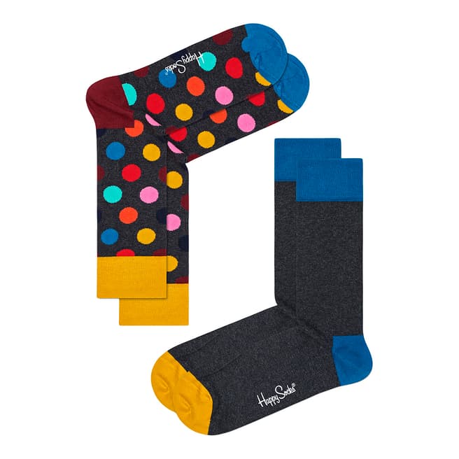 Happy Socks Grey/Multi 2 Pack Cotton Socks