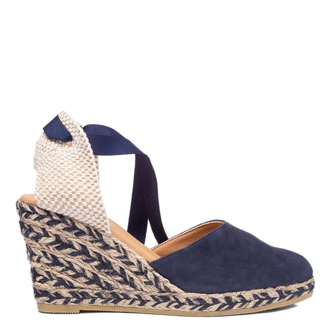 Oliver Sweeney Navy Canyalles Suede Closed Toe High Wedge Sandals 