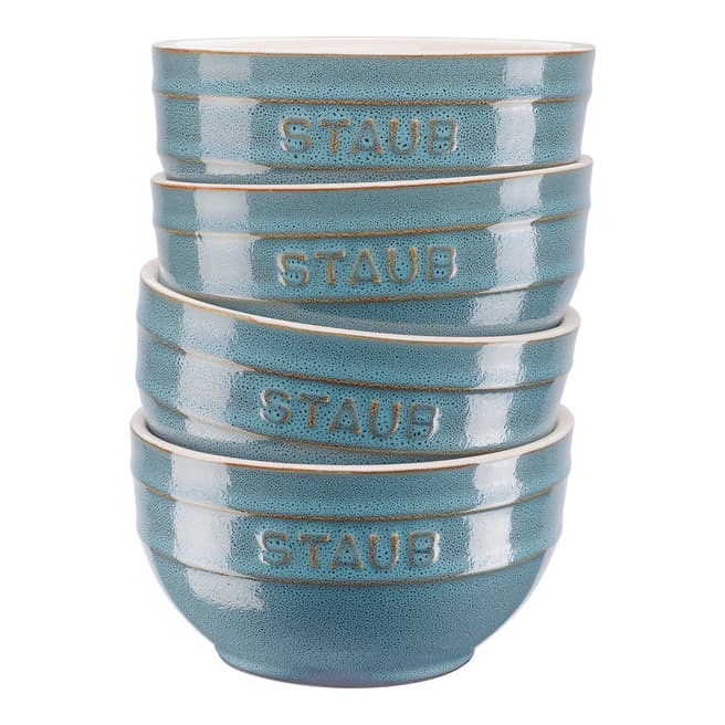 Staub Set of 4 Ancient Turquoise Ceramic Bowls