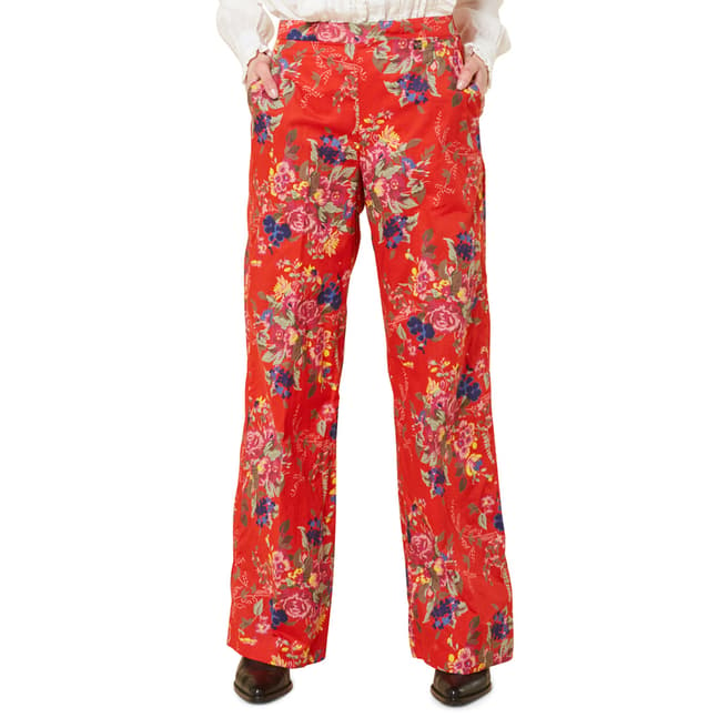 Twinset Red Floral Wide Cotton Trousers