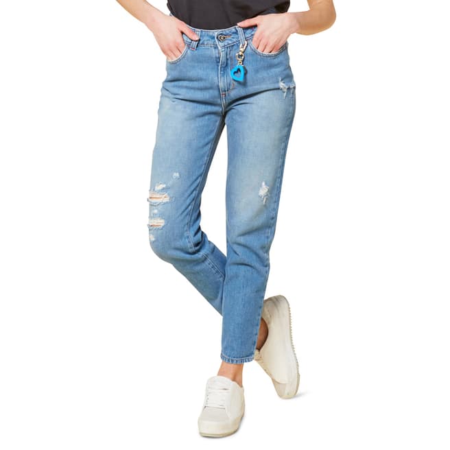 Twinset Blue Distressed Mom Cotton Jeans