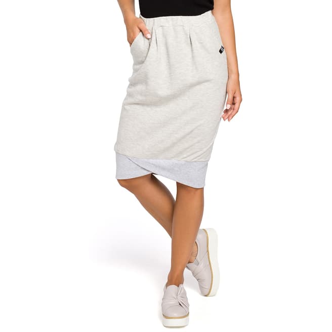 Bewear Light Grey Knit Skirt With Pockets
