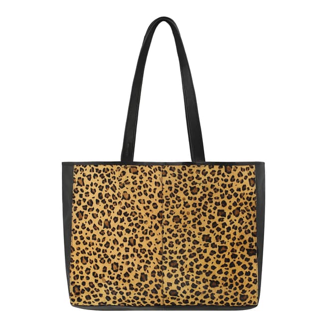 Brix and Bailey Leopard Two-Tone Vertical Leather Tote Bag