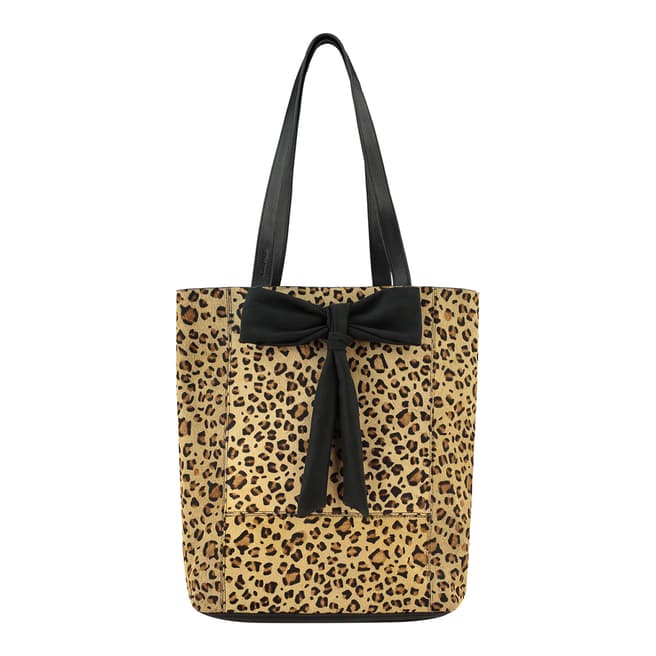 Brix and Bailey Leopard Print Bow Leather Tote Bag
