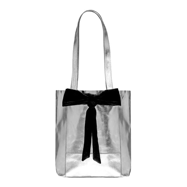 Brix and Bailey Silver Small Bow Front Leather Tote Bag