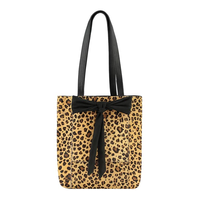 Brix and Bailey Leopard Print Small Bow Leather Tote Bag
