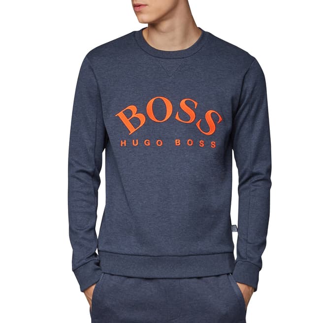 BOSS Navy/Orange Salbo Logo Sweatshirt