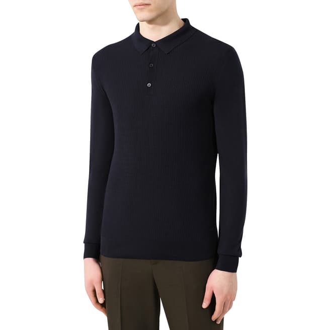 BOSS Navy T-Opus Silk Long Sleeve Polo Shirt