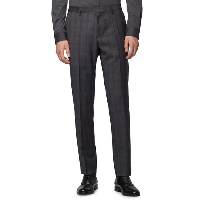 BOSS Dark Grey Check Genius Wool Suit Trousers