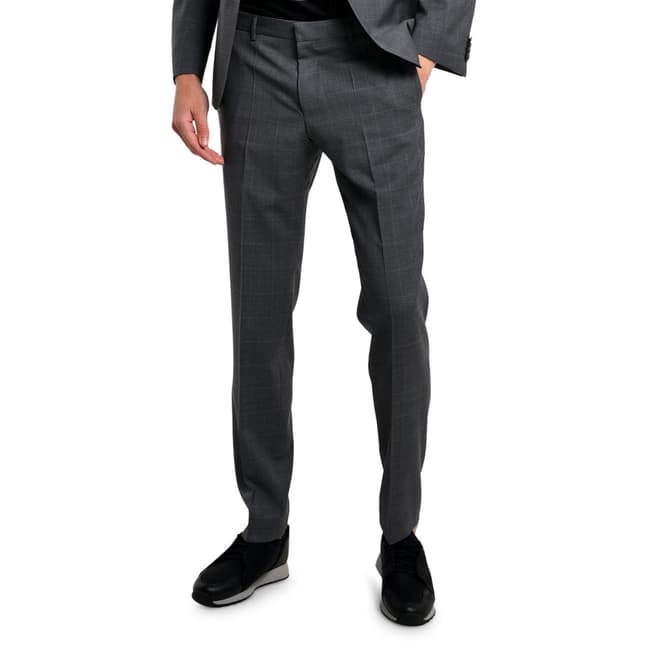 BOSS Charcoal Check Genius Wool Suit Trousers