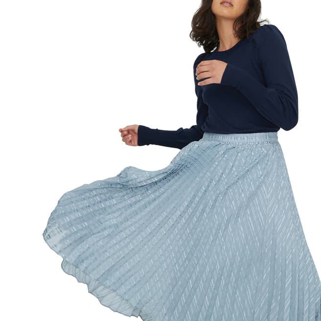 Oliver Bonas Blue Self Stripe Pleated Midi Skirt