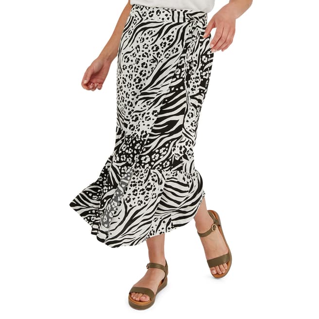 Oliver Bonas Black Mono Animal Wrap Skirt