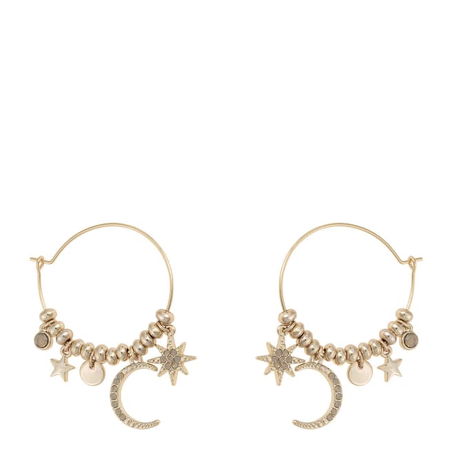 Oliver Bonas Gold Crescent Moon and Star Charm Hoop Earrings
