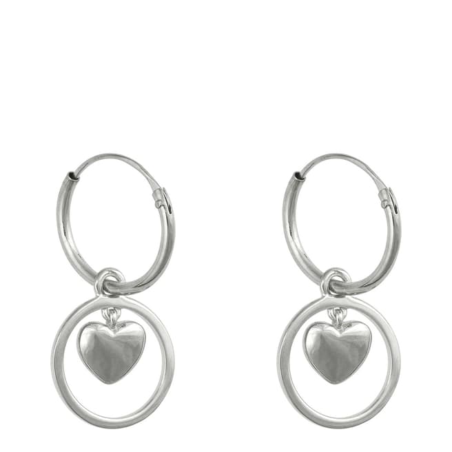 Oliver Bonas Silver Heart Charm Drop Hoop Earrings