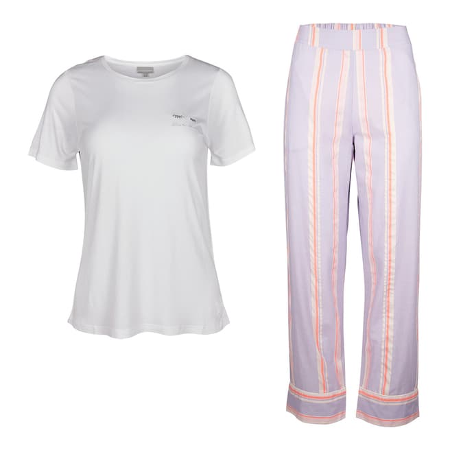 Oliver Bonas White Lilac Stripe Time To Dream Pyjama Set