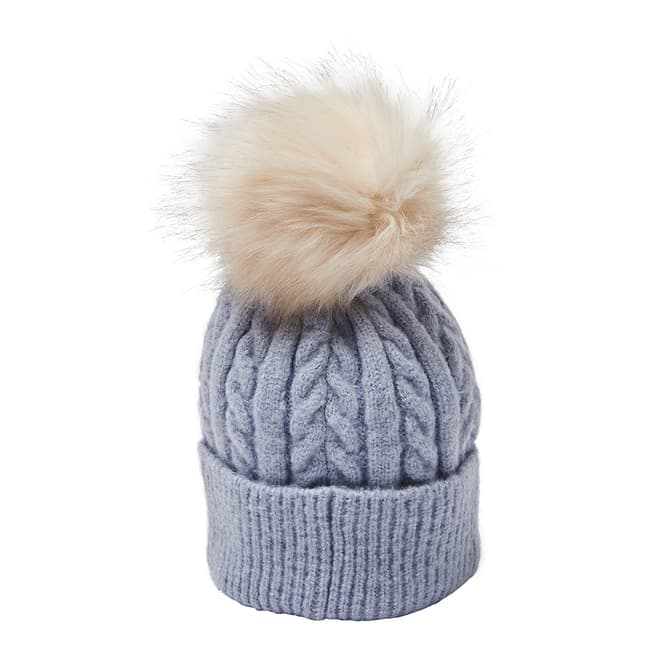 Oliver Bonas Blue Cable Hat with Cream Pom