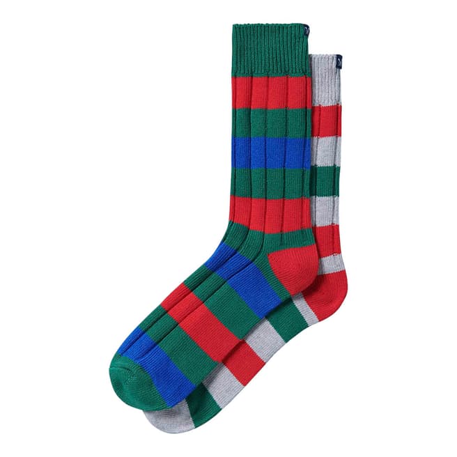 Crew Clothing Red/Blue/Grey/Green 2 Pack Rugby Socks