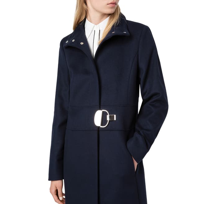 HUGO Navy Monata Wool/Cashmere Blend Coat