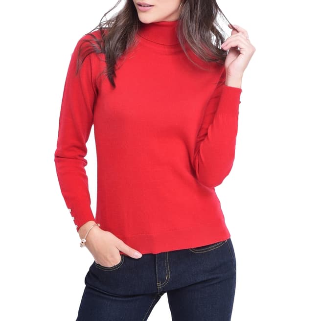 C & JO Red Cashmere Blend Polo Jumper