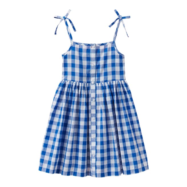 Crew Clothing Girl's Blue Strappy Button Through Dress Gingham