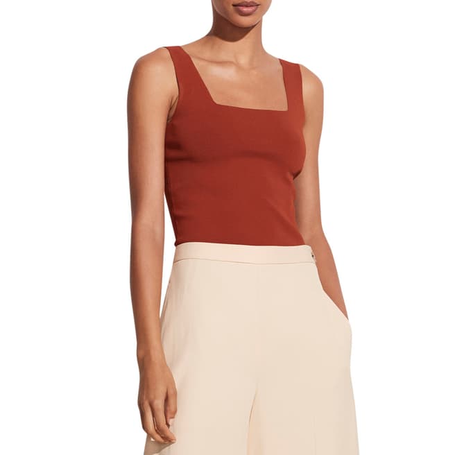 Vince Rust Square Neck Woven Tank Top