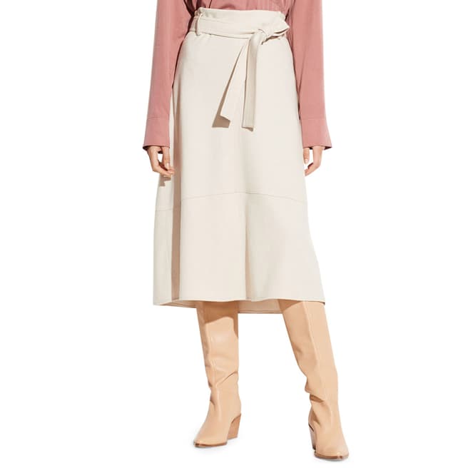 Vince White Belted Wool Blend Midi Skirt
