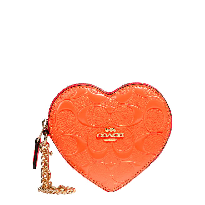 Coach Neon Orange Heart Coin Case
