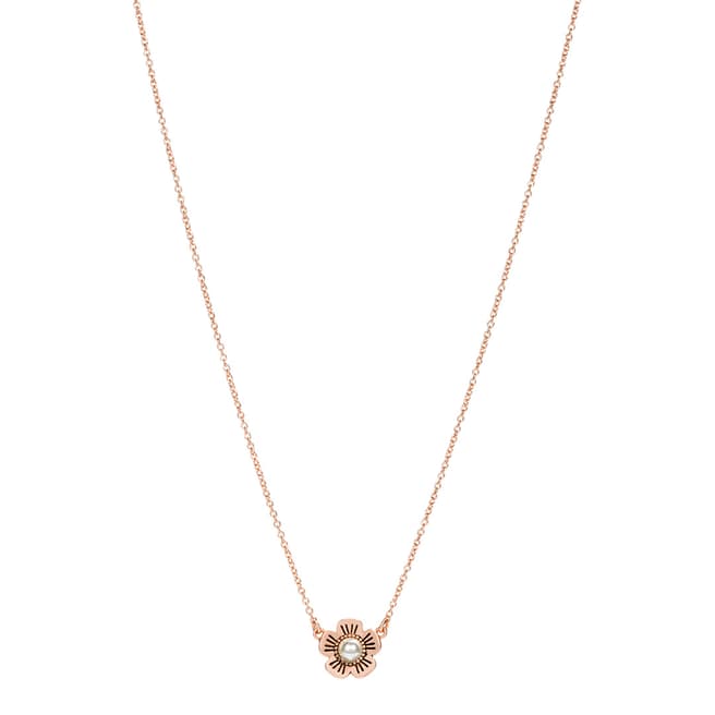 Coach Rose Gold Freshwater Pearl Tea Rose Necklace
