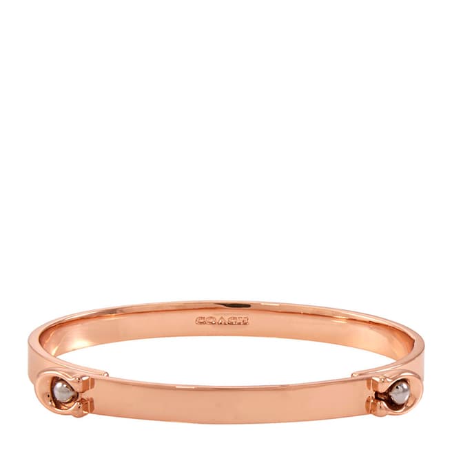 Coach Silver Rose Gold Sculpted Signature Tension Hinged Bangle