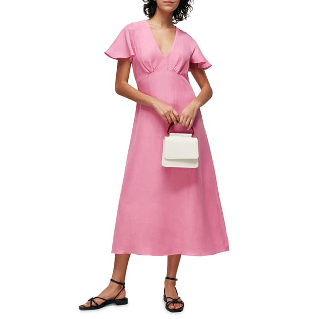 WHISTLES Pink Frill Sleeve Midi Dress