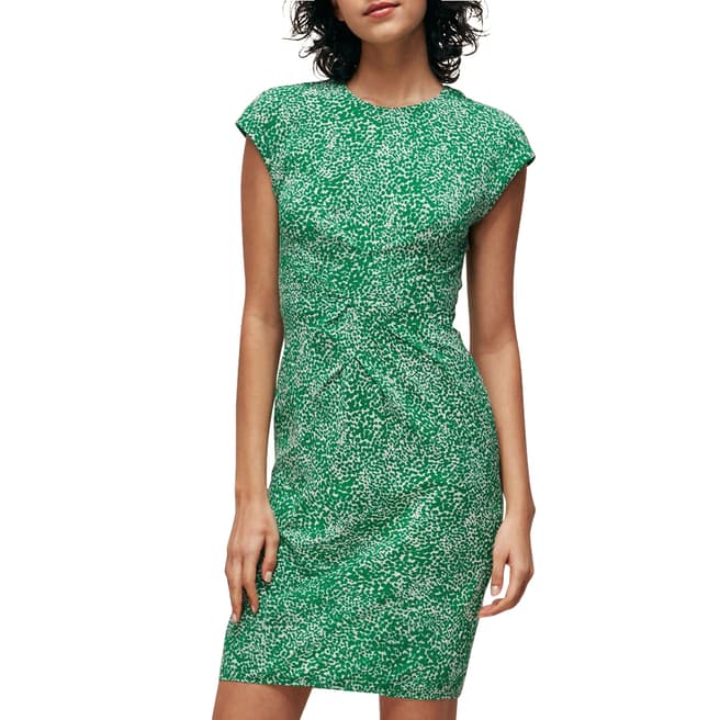 WHISTLES Green Blot Animal Silk Bodycon Dress