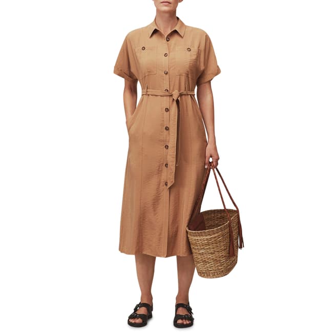 WHISTLES Beige Military Belted Midi Dress