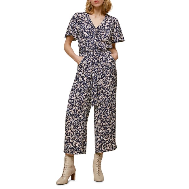 WHISTLES Navy Wheat Floral Jumpsuit