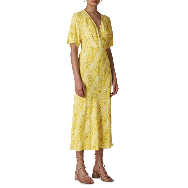 WHISTLES Yellow Python Print Midi Dress