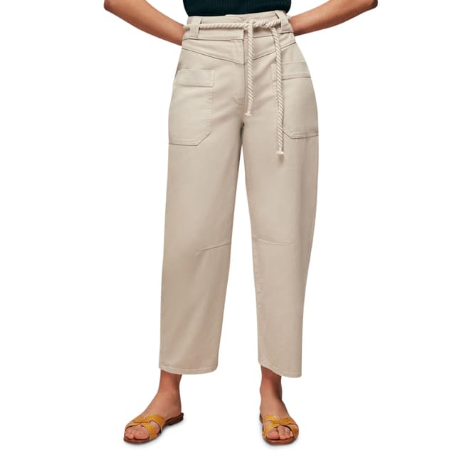 WHISTLES Beige Rope Belted Casual Wide Leg Trousers