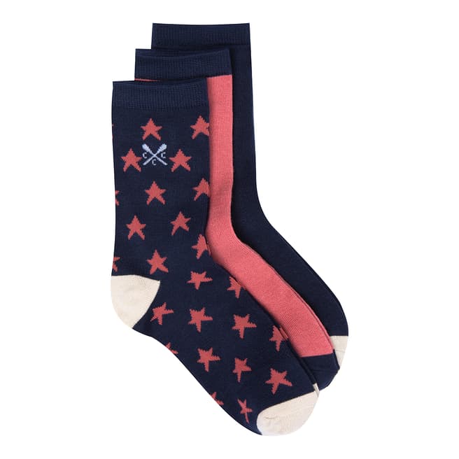 Crew Clothing Navy/Pink Gift Boxed Spot Socks