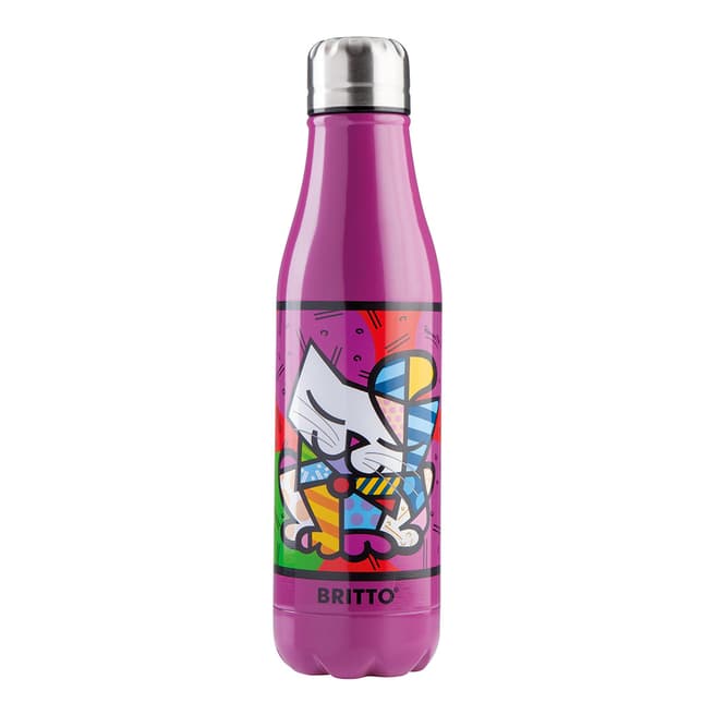Broggi Purple & Pop Art Cat Insulated Bottle, 500ml