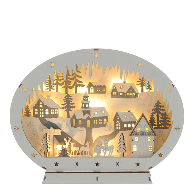 Festive Lit Wooden Oval Winter Scene, 45cm