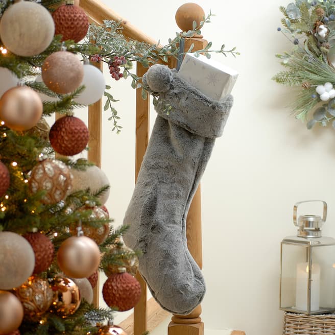 Festive Faux Fur Stocking, Grey 