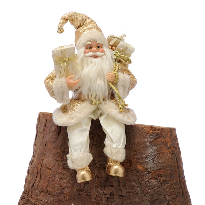 Festive Sitting White And Gold Santa With Presents, 45cm