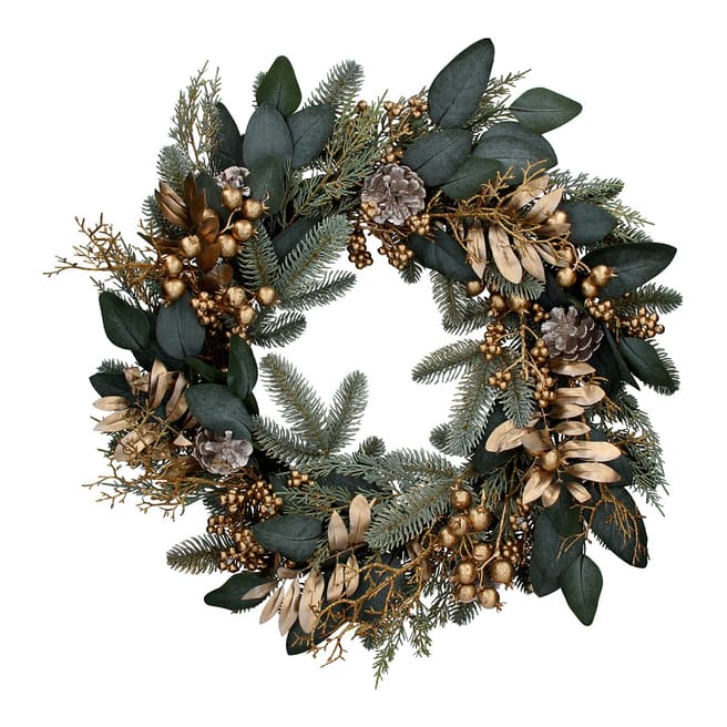 Gisela Graham Leaf Gold/Green Berry Wreath 60cm