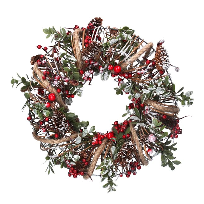 Gisela Graham Wire Ring Wreath with Holly & Cones, 45cm