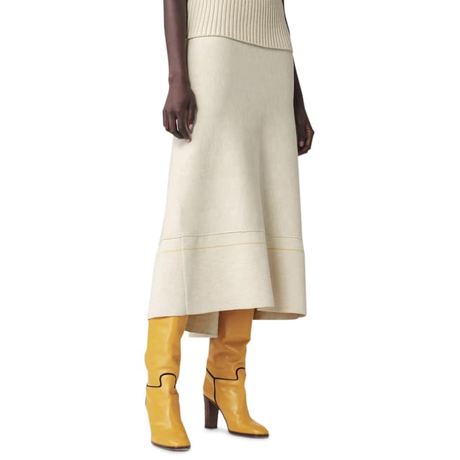 Victoria Beckham Biscuit/ Lemon Fit and Flare Cotton Blend Skirt