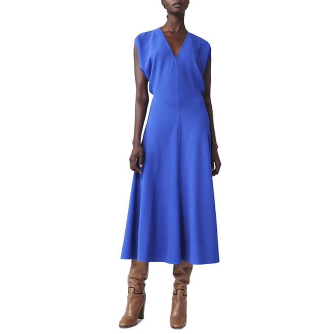 Victoria Beckham Blue Sleeveless V Neck Dolman Midi Dress