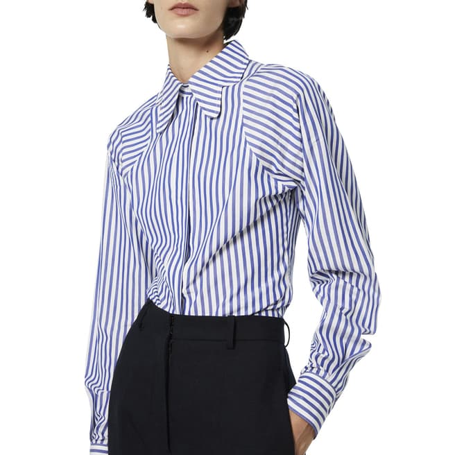 Victoria Beckham Blue Stripe Butterfly Collar Cotton Fitted Shirt