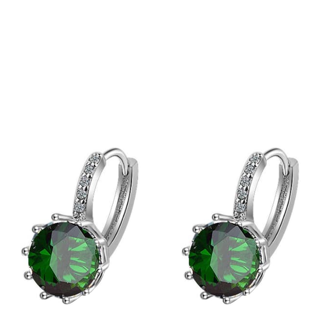 Liv Oliver Silver Plated/Green Drop Embelished Earrings