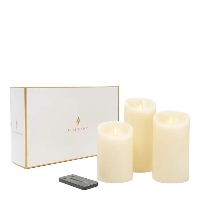 Luminara Pack of Mixed 3 Ivory Wax Pillar Candles