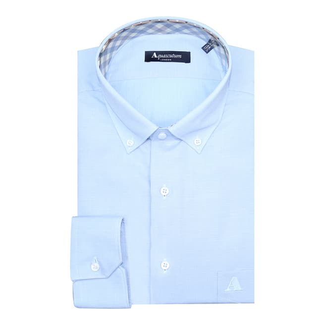 Aquascutum Blue Embroidered Stretch Cotton Slim Fit Shirt