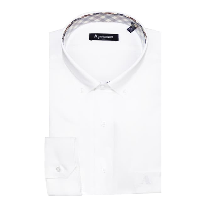 Aquascutum White Slim Fit Button Collar Shirt