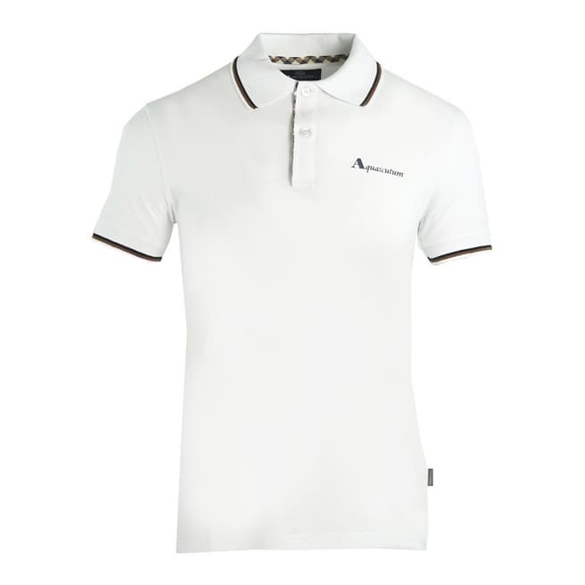 Aquascutum White Logo Stripe Collar Polo Shirt